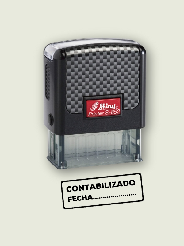 Sello de empresa con fórmula comercial "Contabilizado Fecha..." Shiny Printer S-852